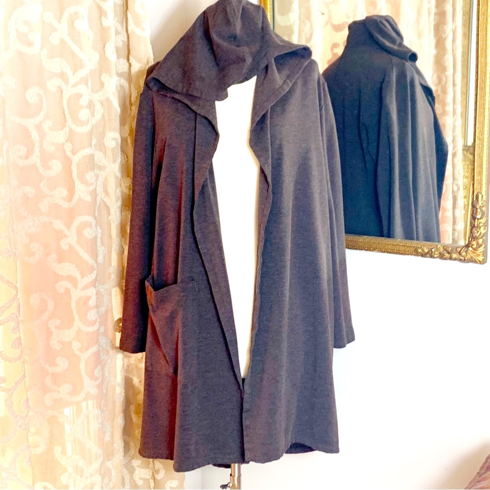 Bryn Walker Italian Fabric Brown Hooded Long Open Cardigan